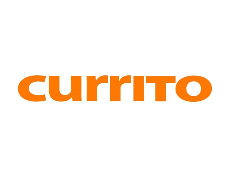 Currito Burrito logo. Logo is just text. Text reads Currito Burrito in orange.