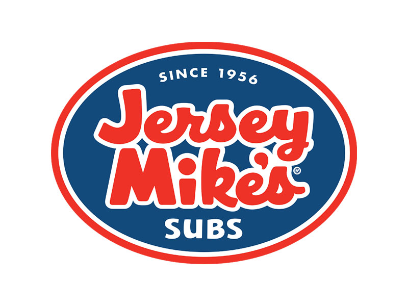 Jersey Mike's logo. Logo is a blue circle with a red outline. Text on the circle reads 'Jersey Mikes Subs est. 1936'