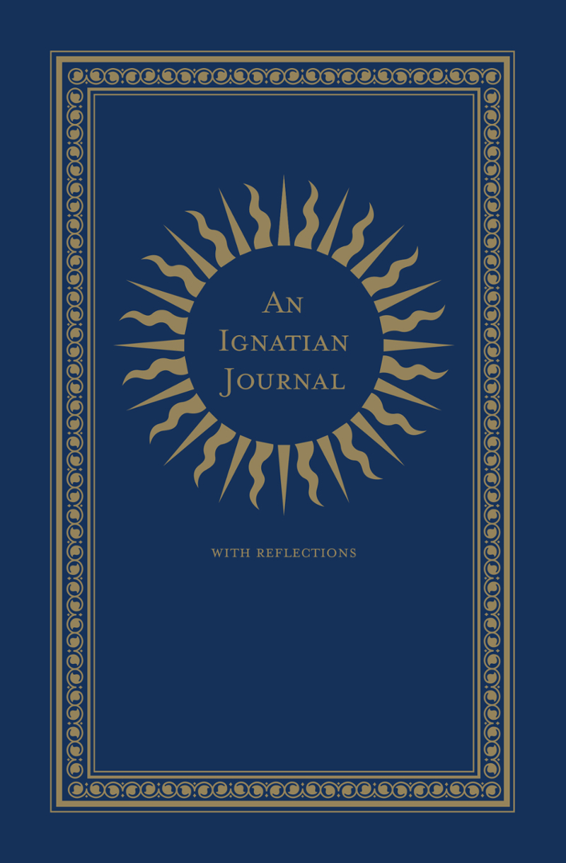 Blue and gold cover of the Ignatian Journal with a sun graphic.
