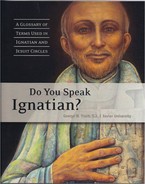 Book cover for Do You Speak Ignatian? With a drawing of St. Ignatius with his hand over his heart.