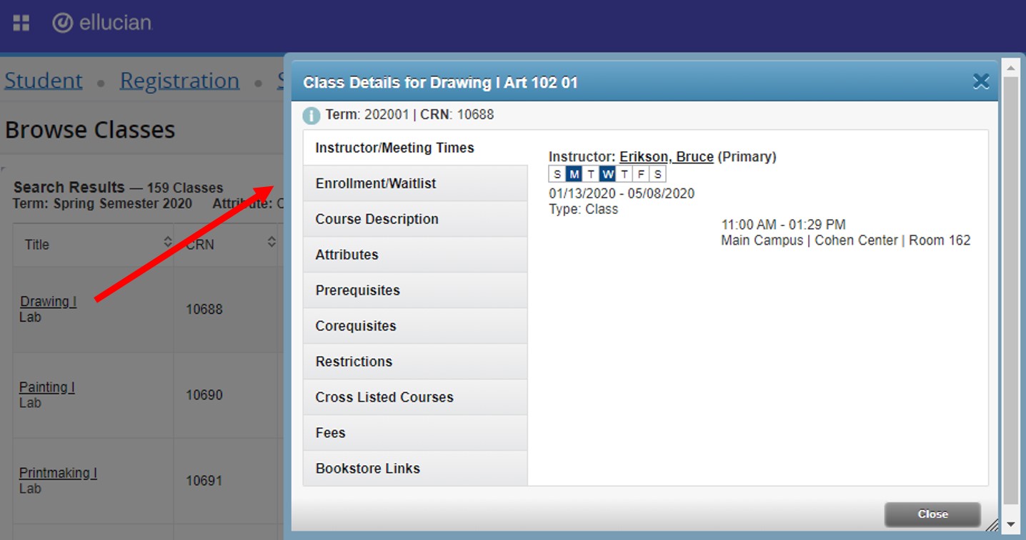 screenshot that shows course details