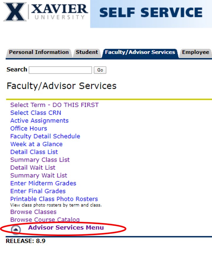 screenshot of faculty advisor services on hub