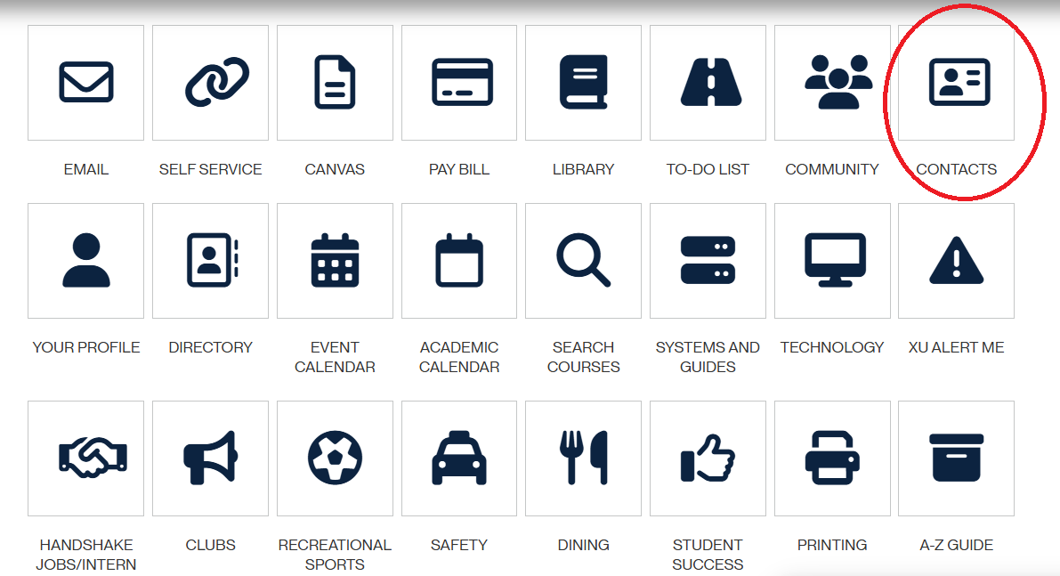 Screenshot of contacts icon on current students self service