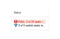 Screenshot of a full class registration with option to waitlist