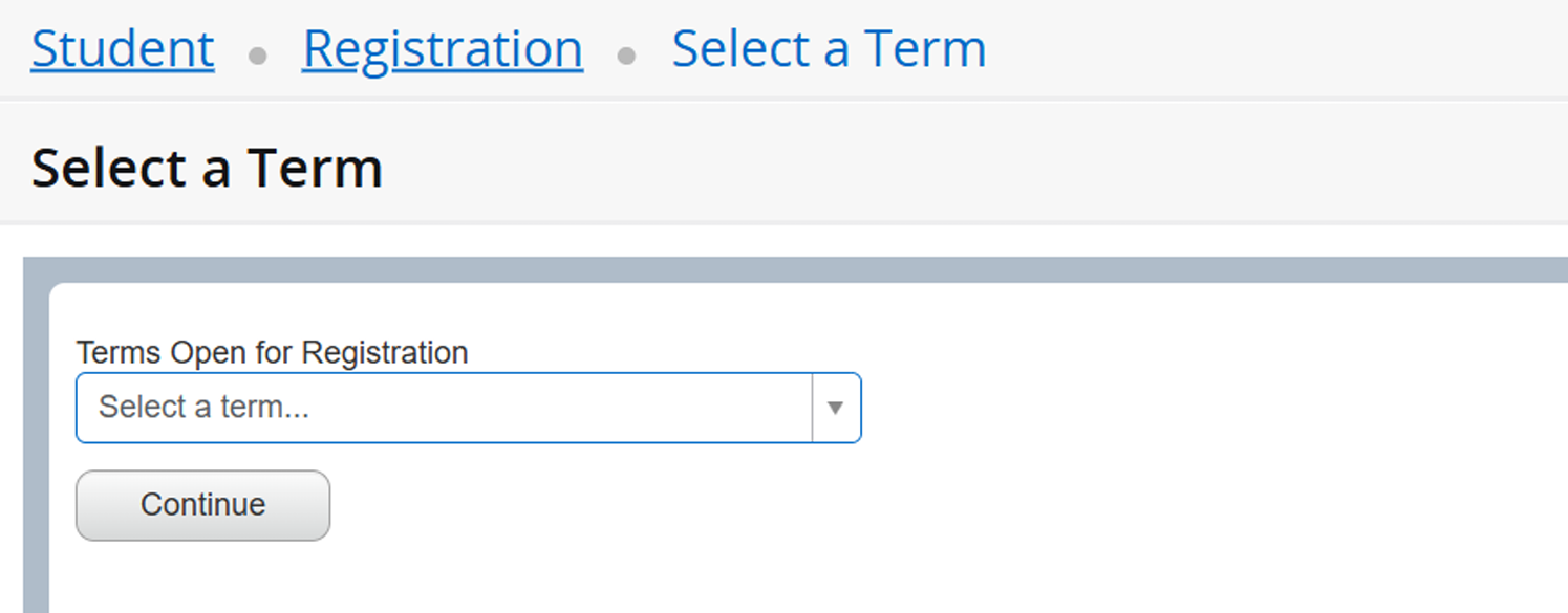 Screenshot of Select term page