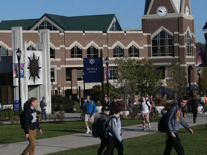 Students making their way to class outside of Gallagher Student Center.