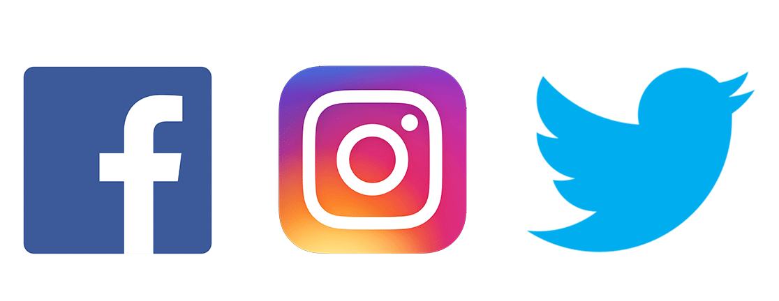 Facebook, Instagram and Twitter logos