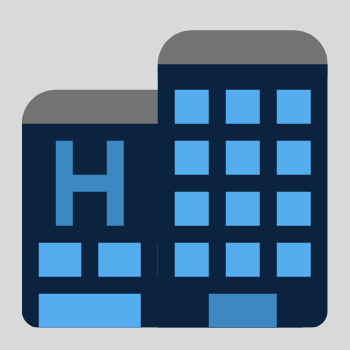 Illustration/icon of a hotel in navy blue