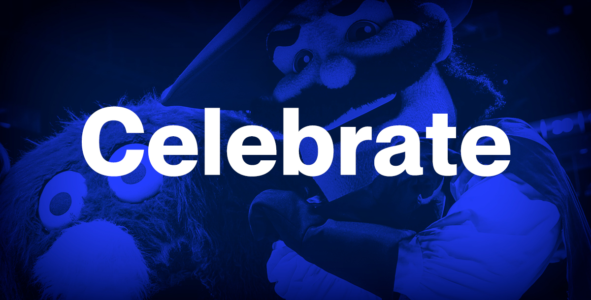 Blue rectangle image that says Celebrate