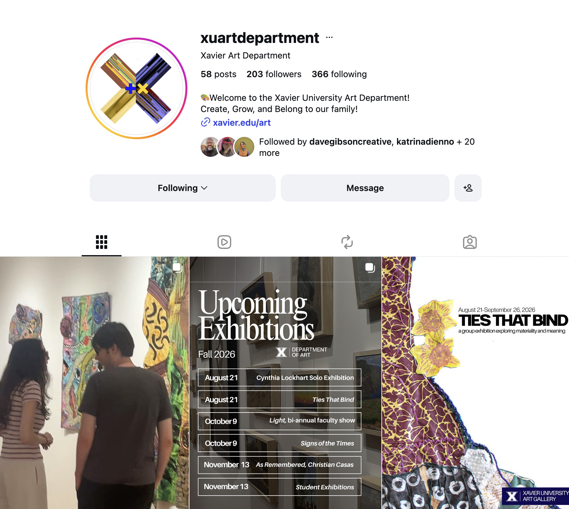 Xavier University Art Department Instagram