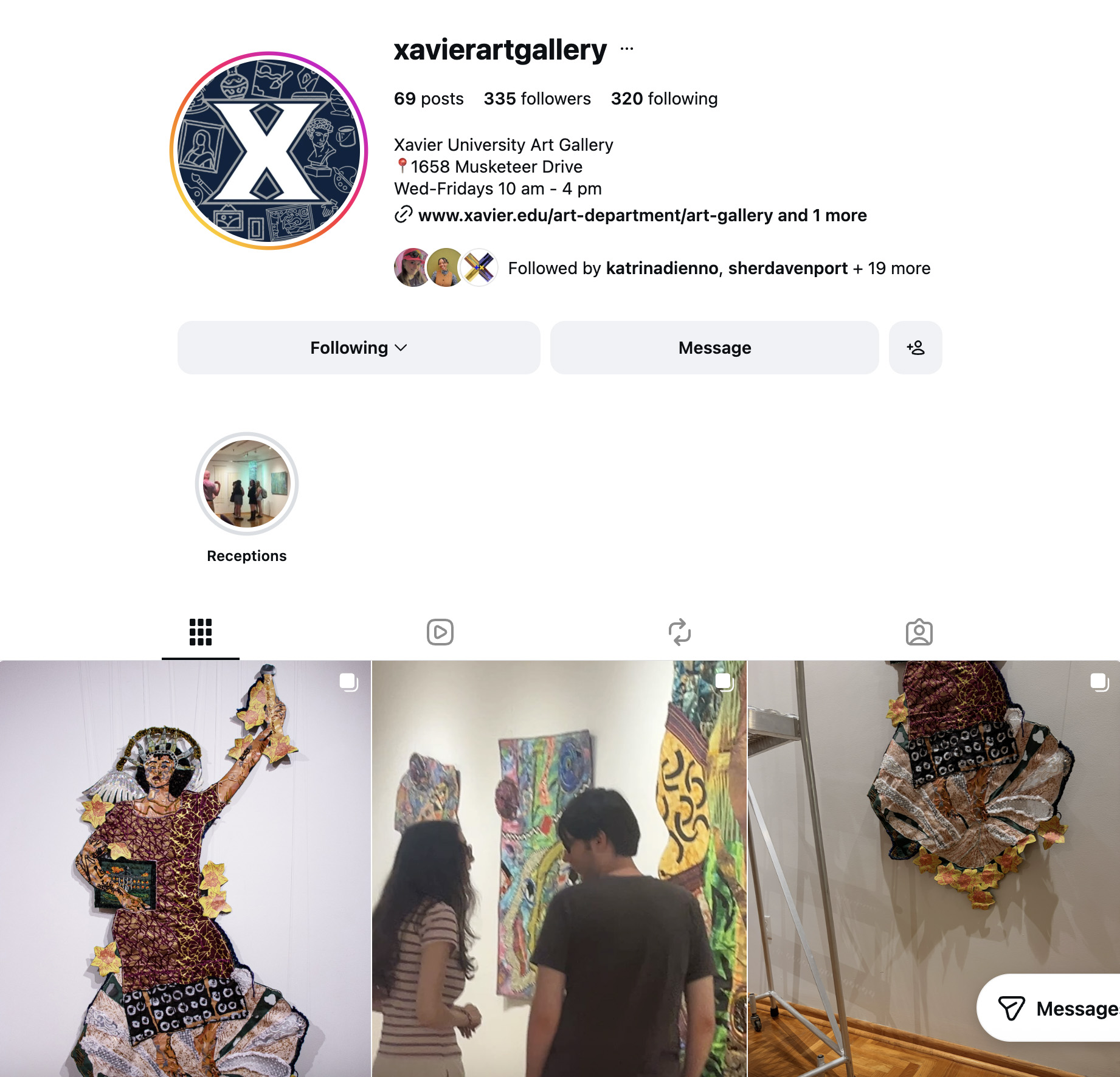 Xavier University Art Gallery Instagram
