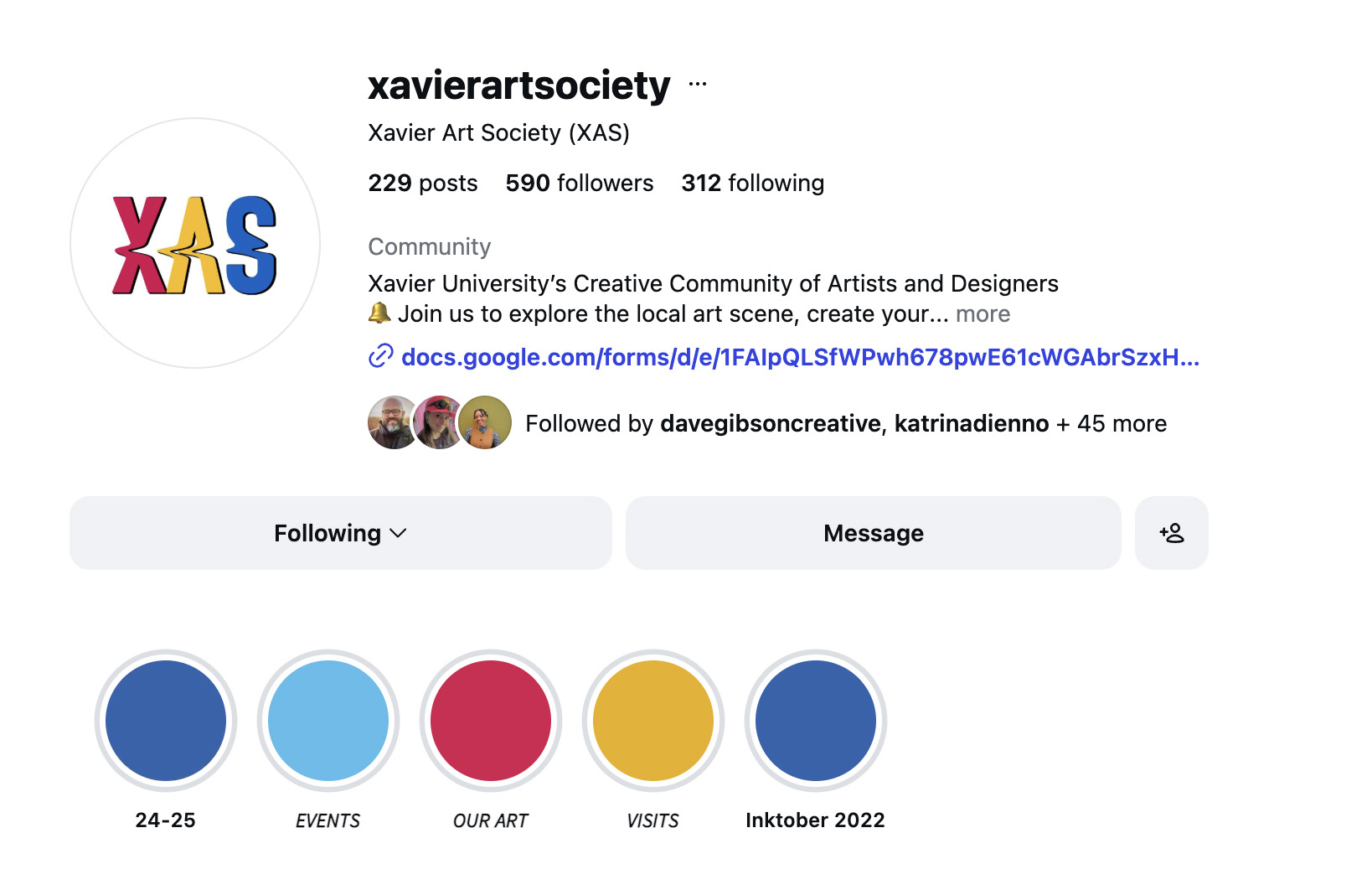 XAS - Xavier Art Society Instagram