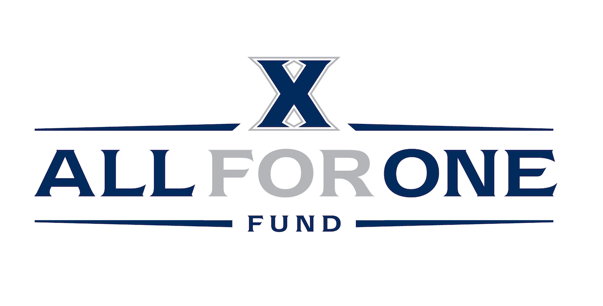 All For One Fund with X, blue text white background