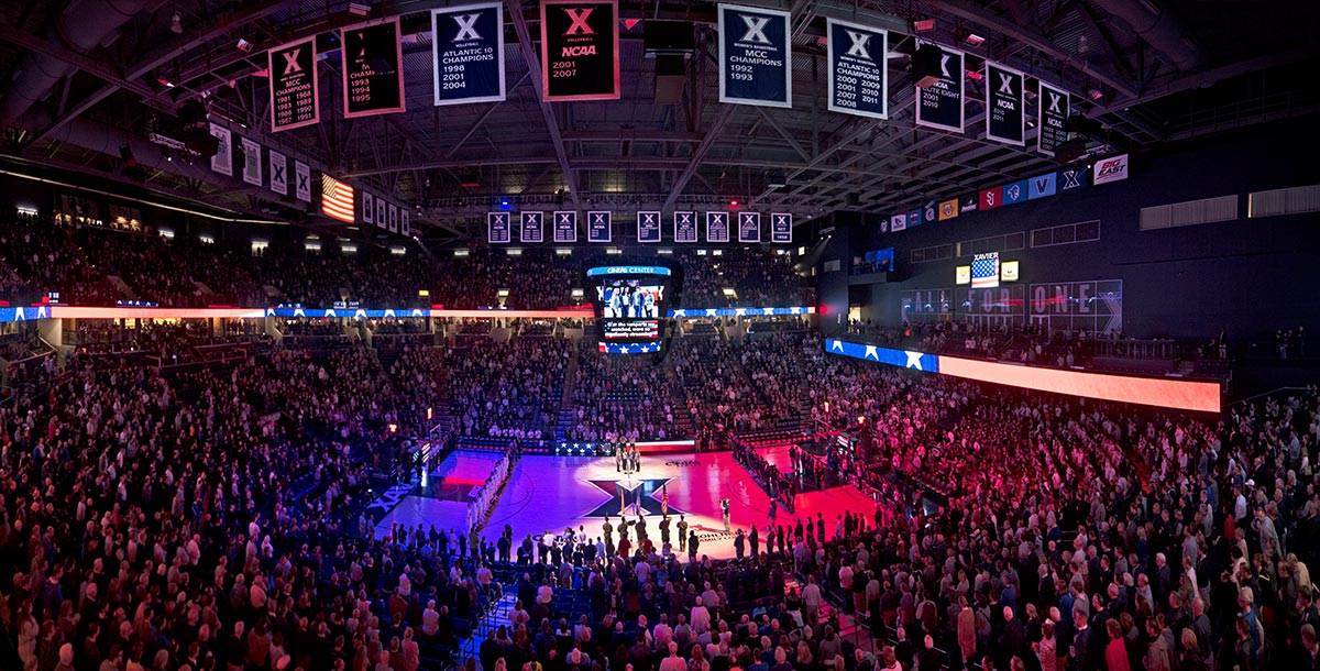 A packed Cintas Center arena during a basketball game
