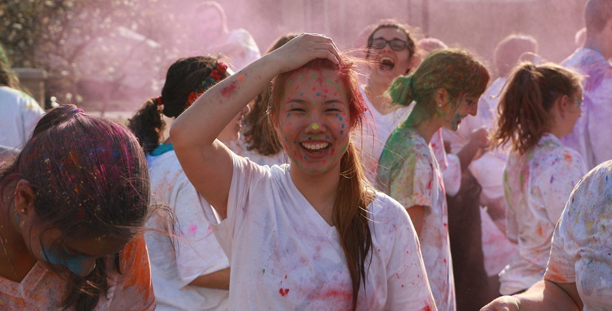 Students celebrating holi on campus