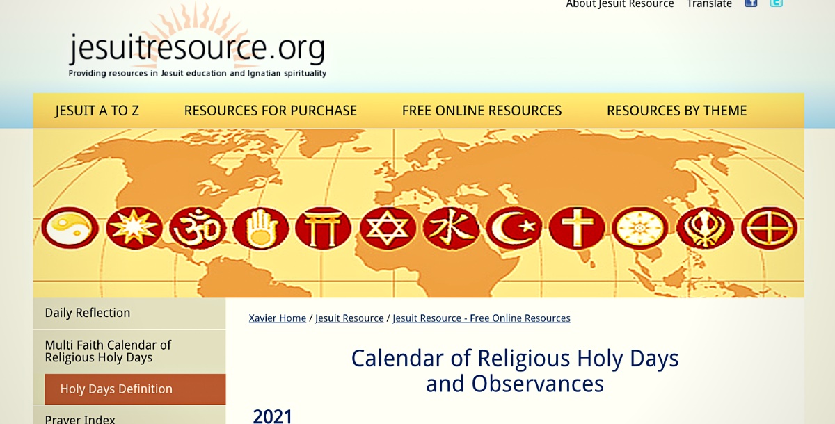 Screenshot of multifaith calendar website