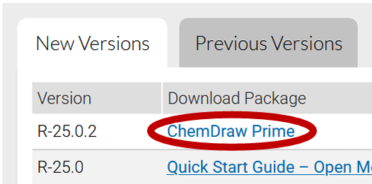 Screenshot of Dowload Package for ChemDraw Prime circled