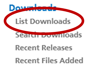 Screenshot of Downloads tab with List Downloads circled