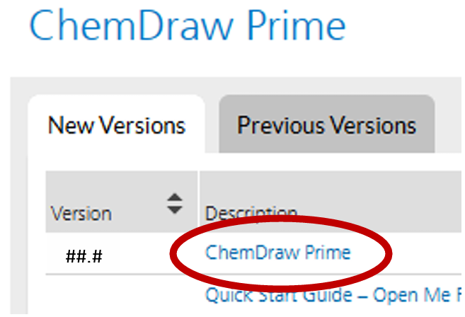 Screenshot of ChemDraw prime under new versions with description circled