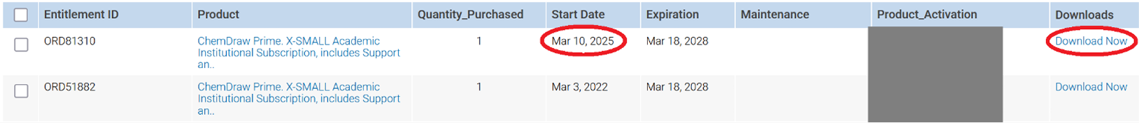 Screenshot of Chemdraw with start date circled