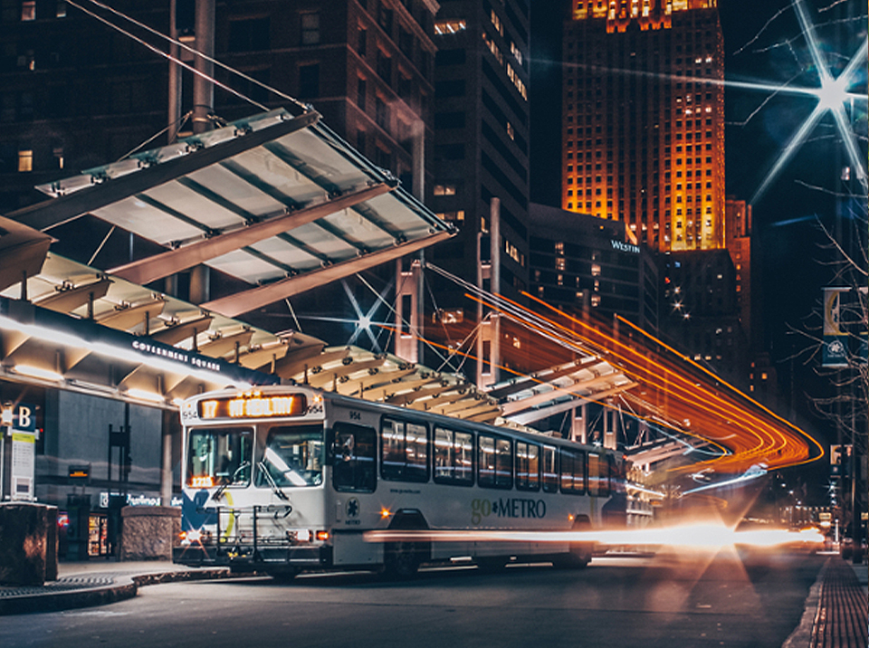 Cincinnati Metro bus stop at night