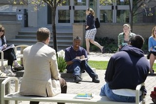 Students learning outdoors on campus