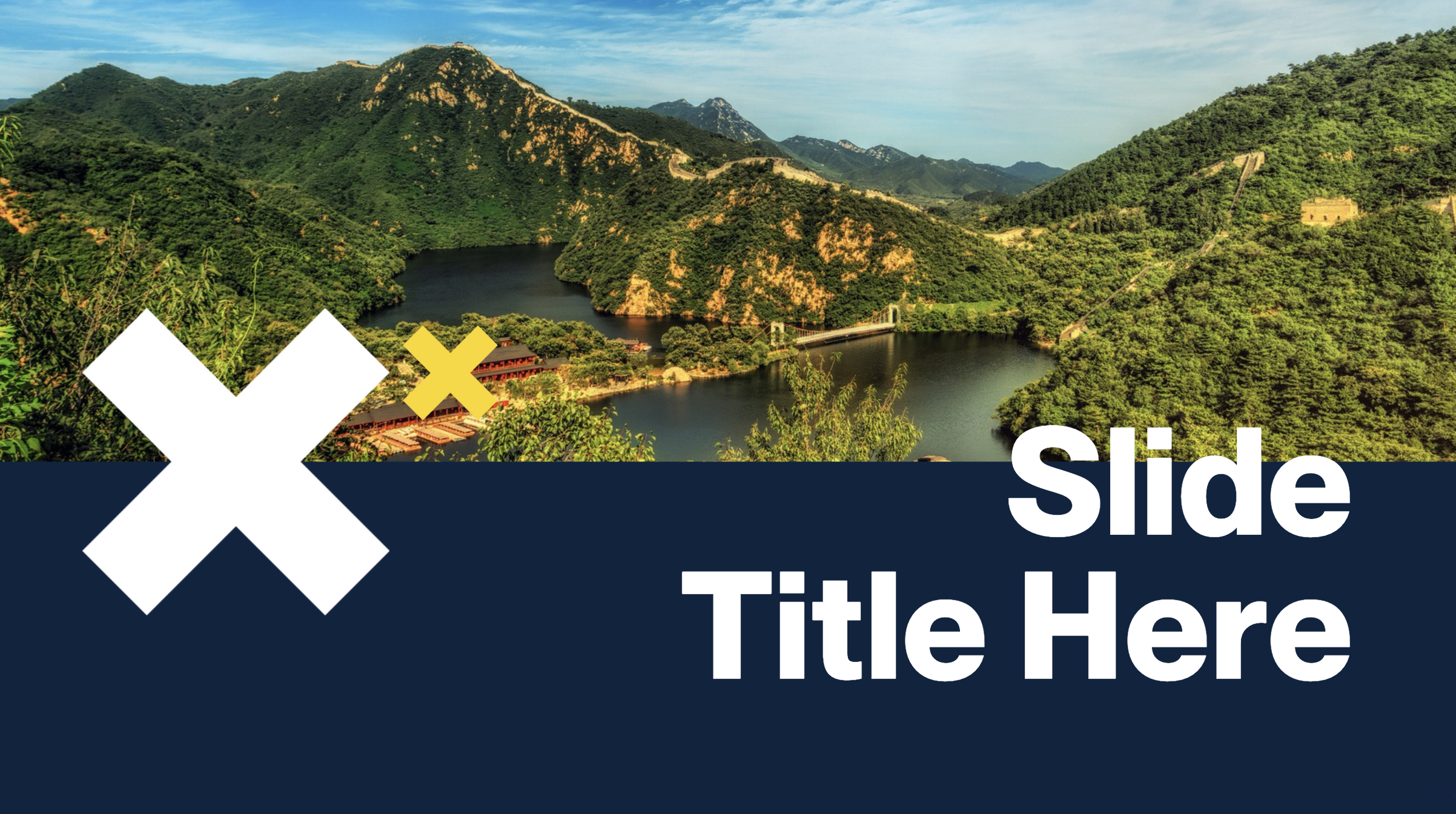 Presentation Slide Template B has an image on the top half and navy band on bottom with white text