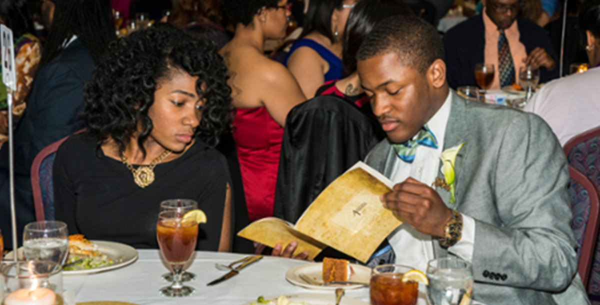 Two students dining at the Antonio Johnson Scholarship Gala