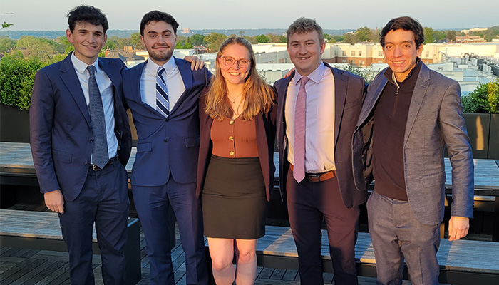 A photo of five graduate students who manage the Victory Parkway Investment funds