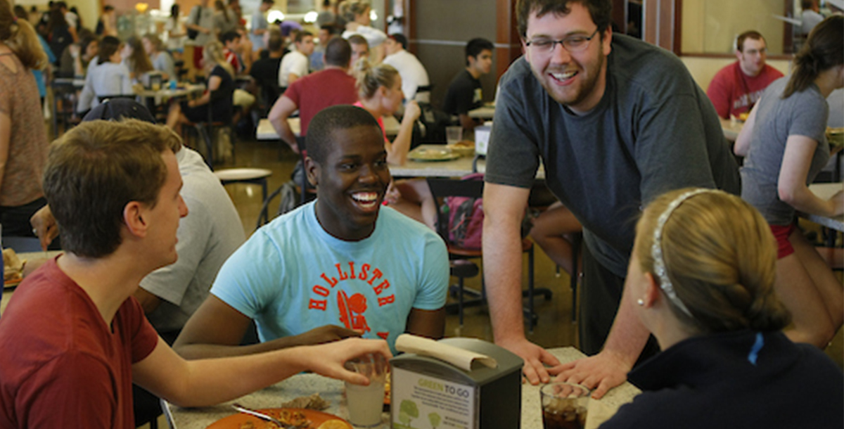 Students eating inside the Hoff Dining Hall on the Xavier University Campus