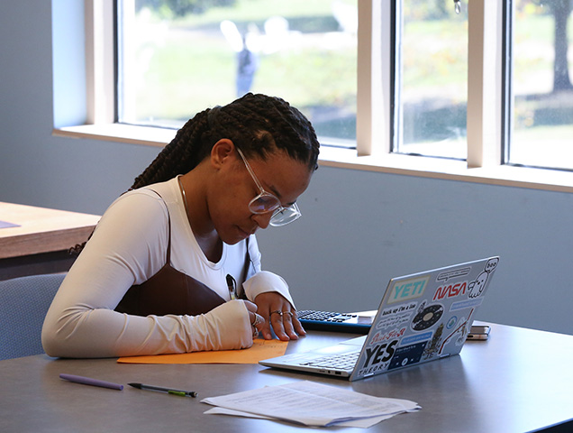 Student studying in student center 