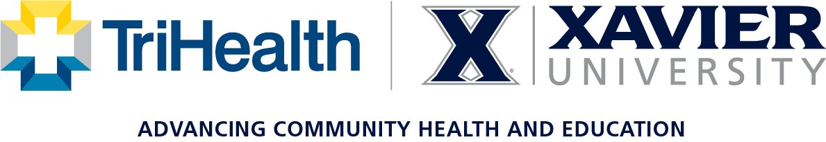 TriHealth and Xavier University Logo. Text at the bottom reads: Advancing Community Health and Education
