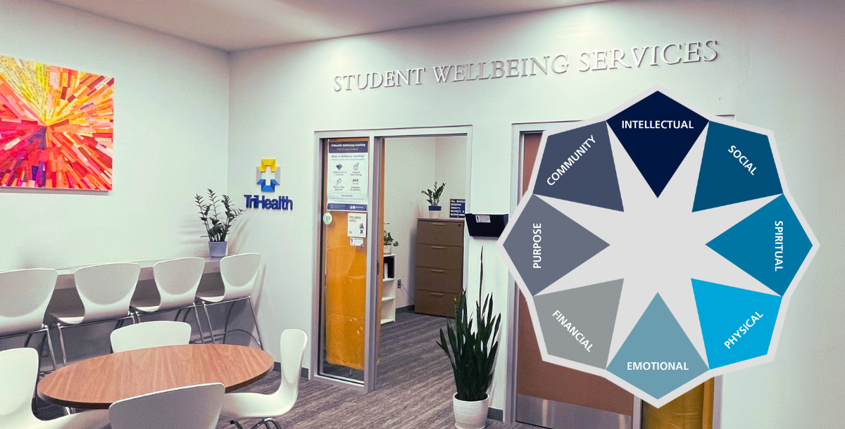 Student Wellbeing and dimensions intellectual, community, purpose, financial, social, spiritual, physical, emotional
