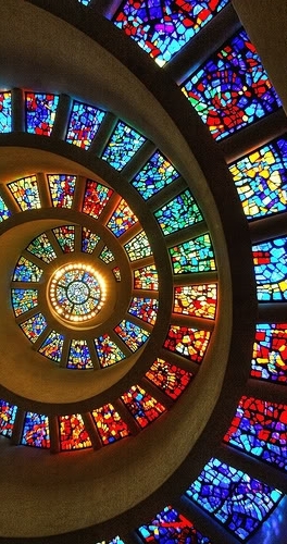 A spiral of colorful stained glass