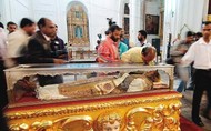 St. Francis Xavier's remains in a casket at the Basilica of Bom Jesus in Goa