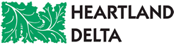 Heartland Delta logo with an embellished green leaf