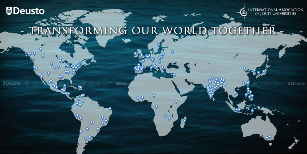 World map showing the locations of the International Association of Jesuit Universities