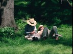 Two people laying under a tree