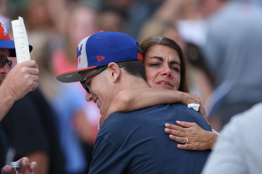 Two people hugging 