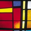 Close up of stained glass, fused in square shapes