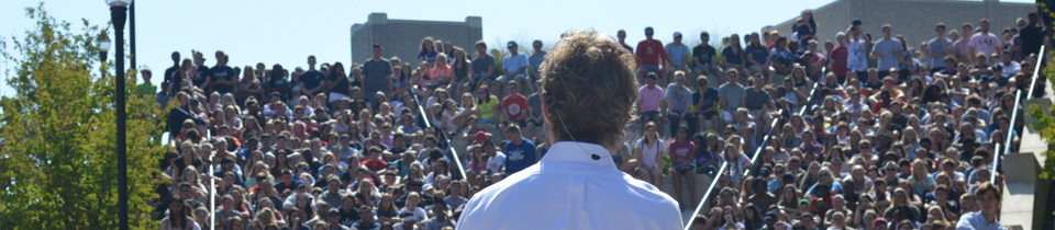 Giving a speech to a crowd