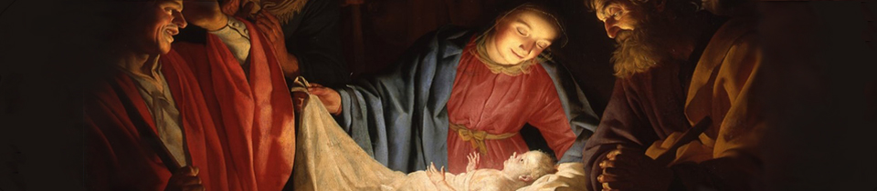 a painting of the Birth of Jesus and adoration of the shepherds