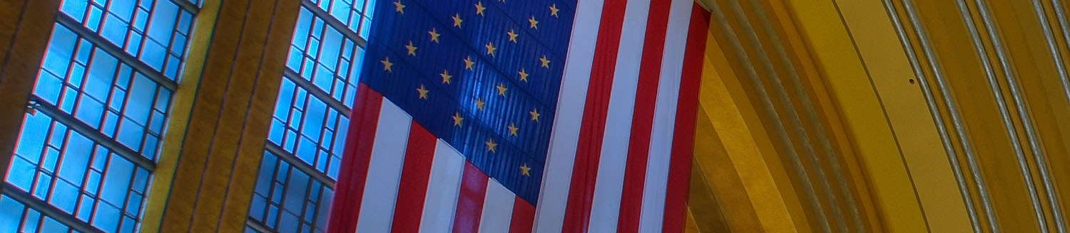 The United States flag hanging in the Cincinnati Museum Center