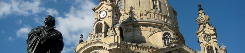 a picture of a Protestant church called Frauenkirche