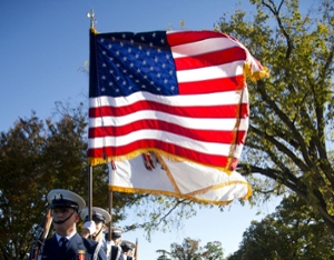 Soldiers holding flag