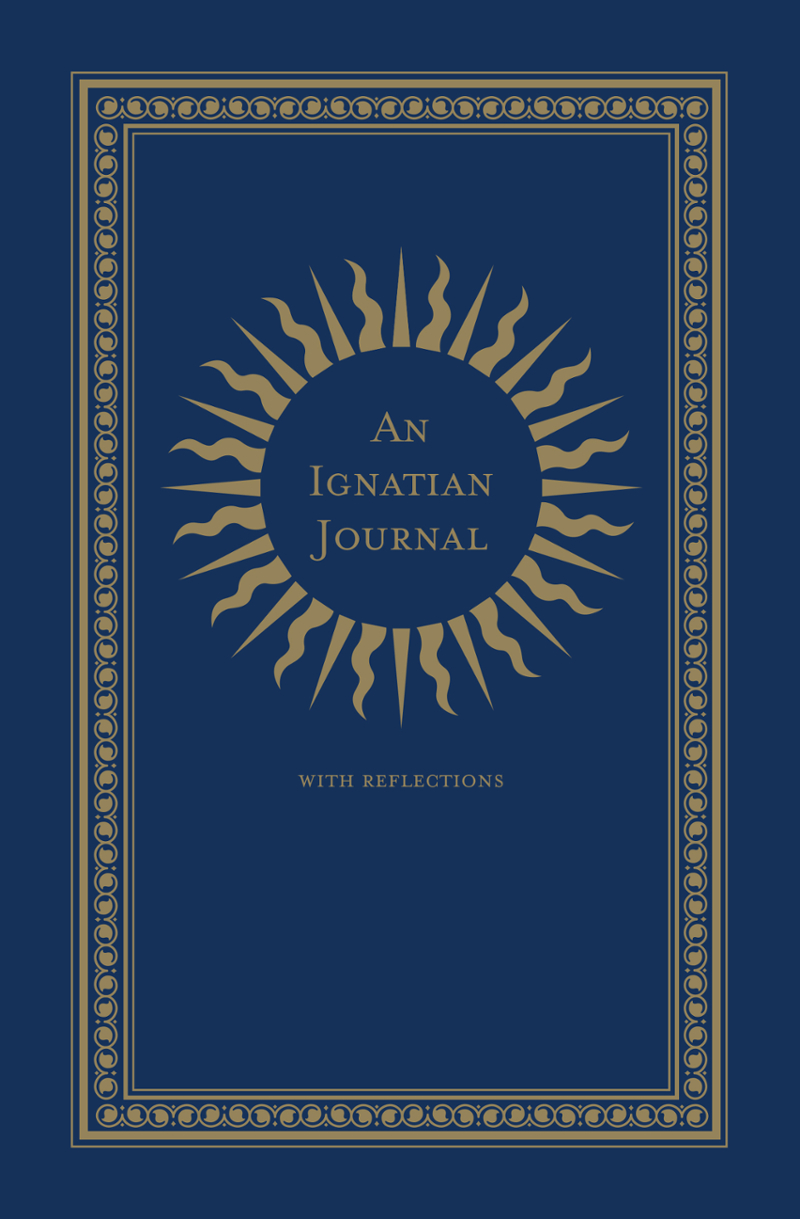 Book cover for An Ignatian Journal, with a navy background and golden detailing