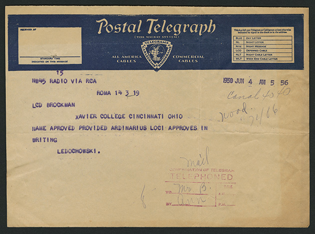 Telegram Father Ledochowski 1919