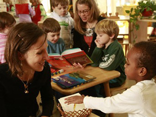 Montessori program students working with children