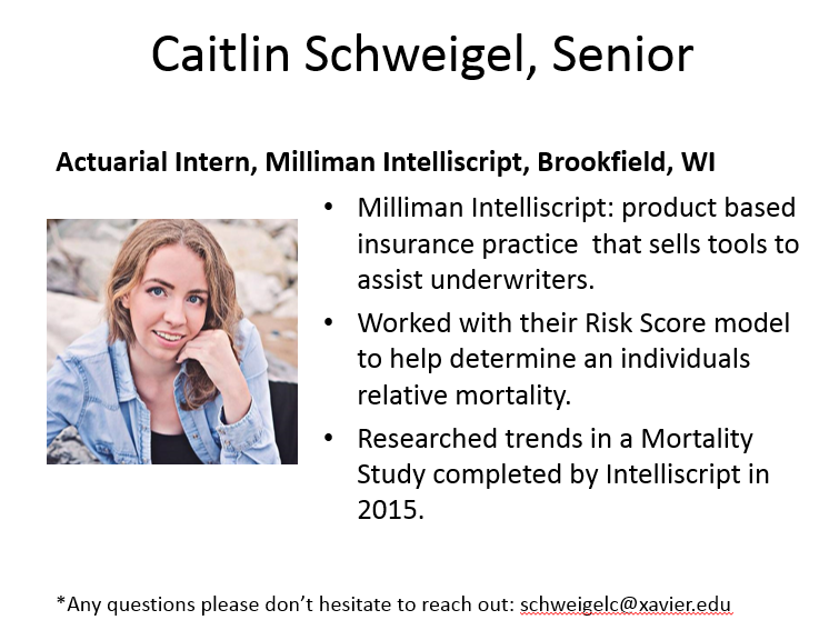 Photo of Caitlin Schweigel with some information about her on a Presentation Slide