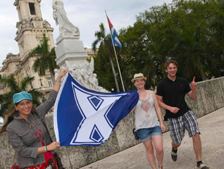 Three Xavier students on a study abroad trip to Cuba